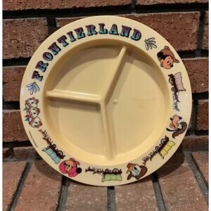 Vintage Disney Frontierland Divided Plates Yellow Melamine Plates 9.5” Diameter
